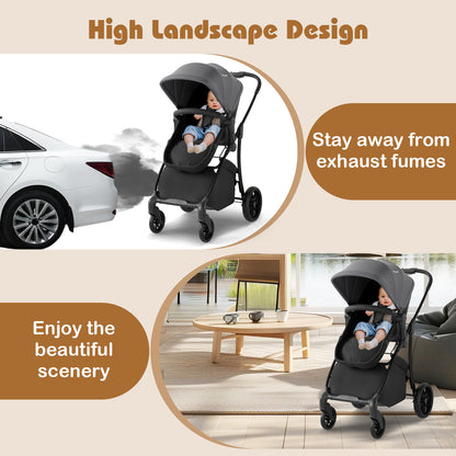 2-in-1 Baby Stroller with Bassinet Mode and Reversible Seat, Gray Baby Strollers at Gallery Canada