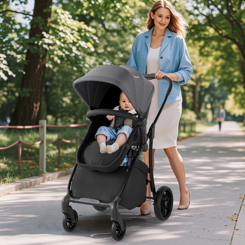 2-in-1 Baby Stroller with Bassinet Mode and Reversible Seat, Gray