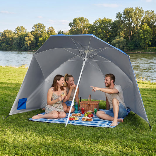 Beach Shelter Umbrella UPF 50+, Side Panels, Blue Outdoor Umbrellas Blue at Gallery Canada