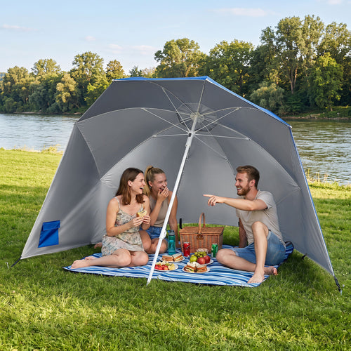 Beach Shelter Umbrella UPF 50+, Side Panels, Blue
