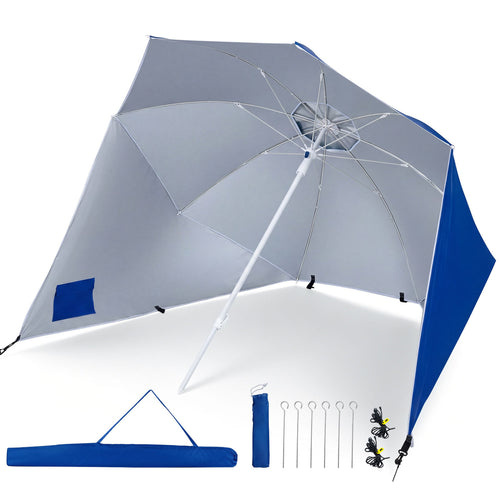 Beach Shelter Umbrella UPF 50+, Side Panels, Blue