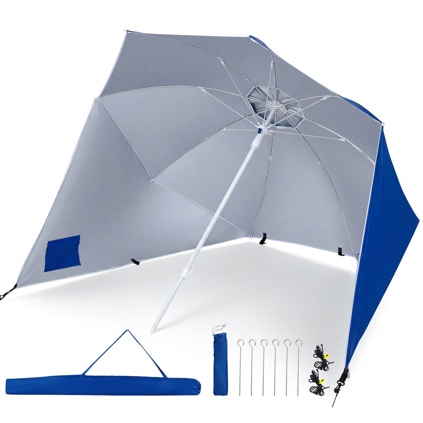 Beach Shelter Umbrella UPF 50+, Side Panels, Blue Outdoor Umbrellas at Gallery Canada
