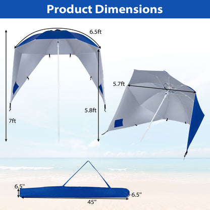 Beach Shelter Umbrella UPF 50+, Side Panels, Blue