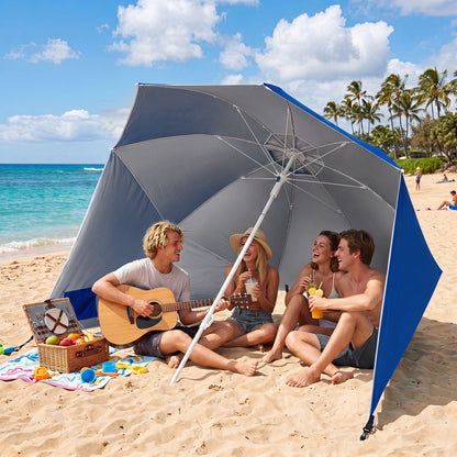 Beach Shelter Umbrella UPF 50+, Side Panels, Blue
