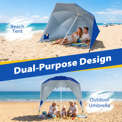 Beach Shelter Umbrella UPF 50+, Side Panels, Blue