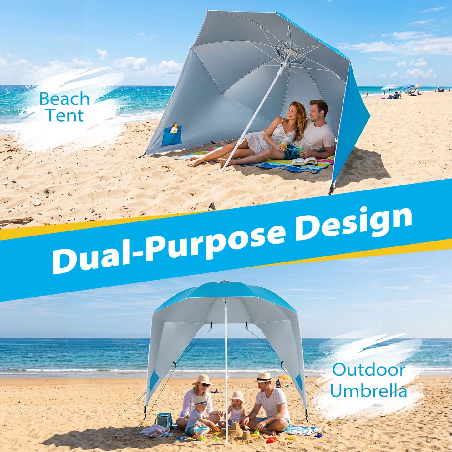 UPF 50+ Beach Shelter Umbrella, Turquoise