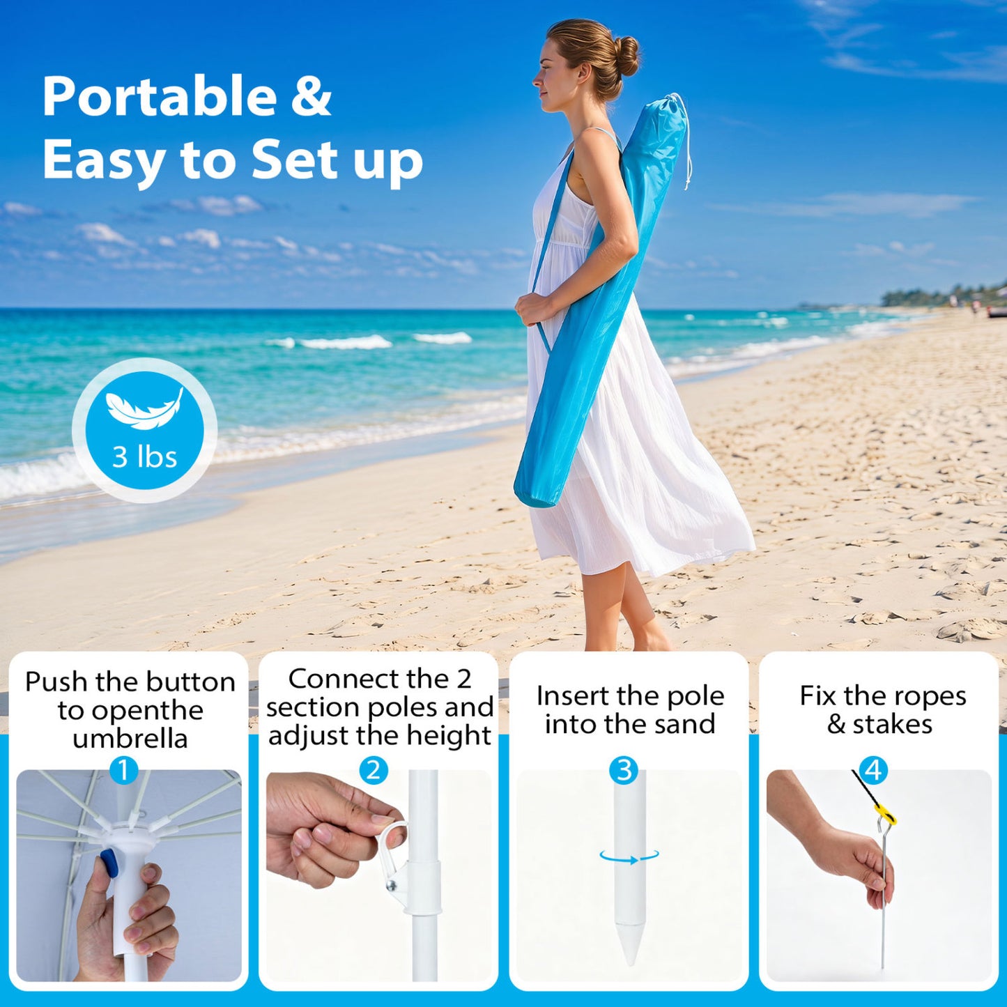 UPF 50+ Beach Shelter Umbrella, Turquoise