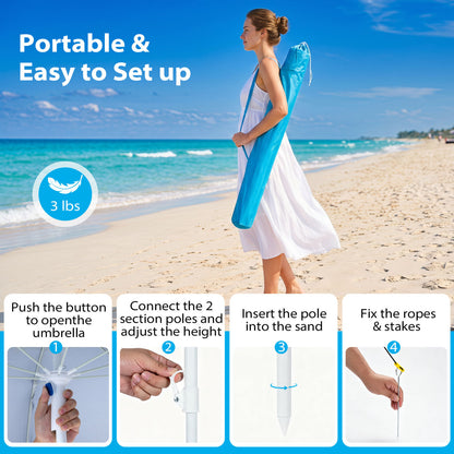 UPF 50+ Beach Shelter Umbrella, Turquoise