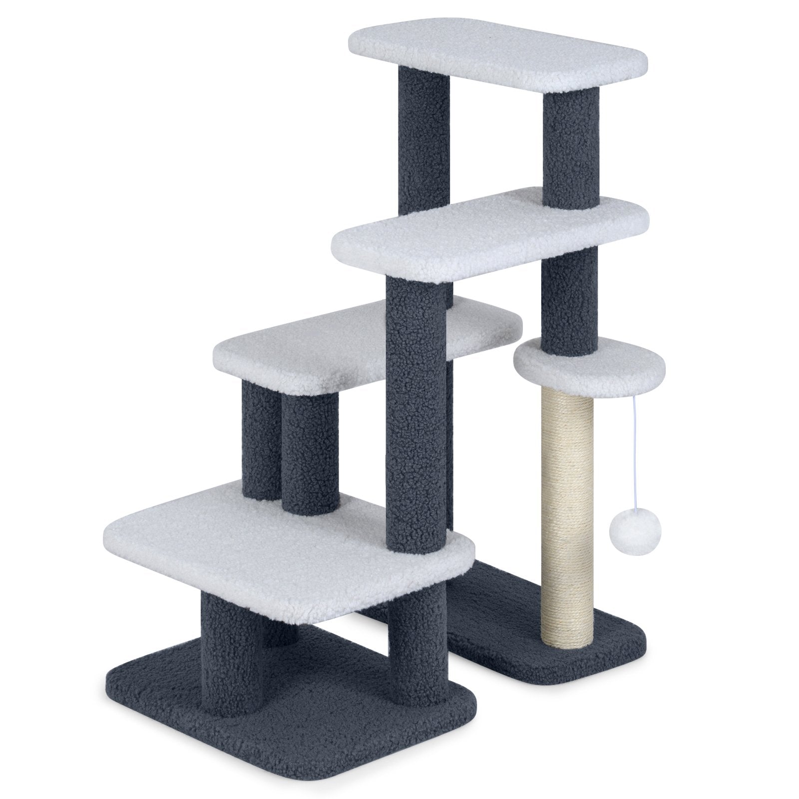 2-in-1 Cat Stairs Cat Tree Tower with Scratching Posts and Hanging Toy Ball, Gray Cat Trees Condos & Scratchers Gray at Gallery Canada