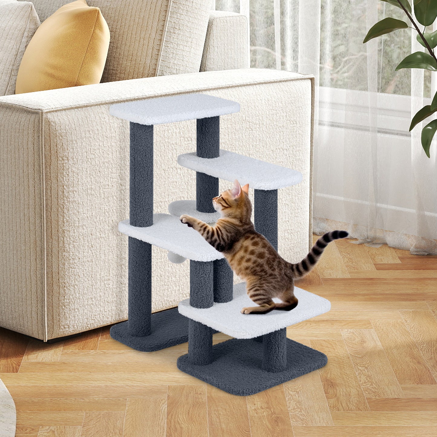 Cat Stairs Tree Tower, Scratching Posts, Hanging Toy Ball, Gray Cat Trees Condos & Scratchers at Gallery Canada