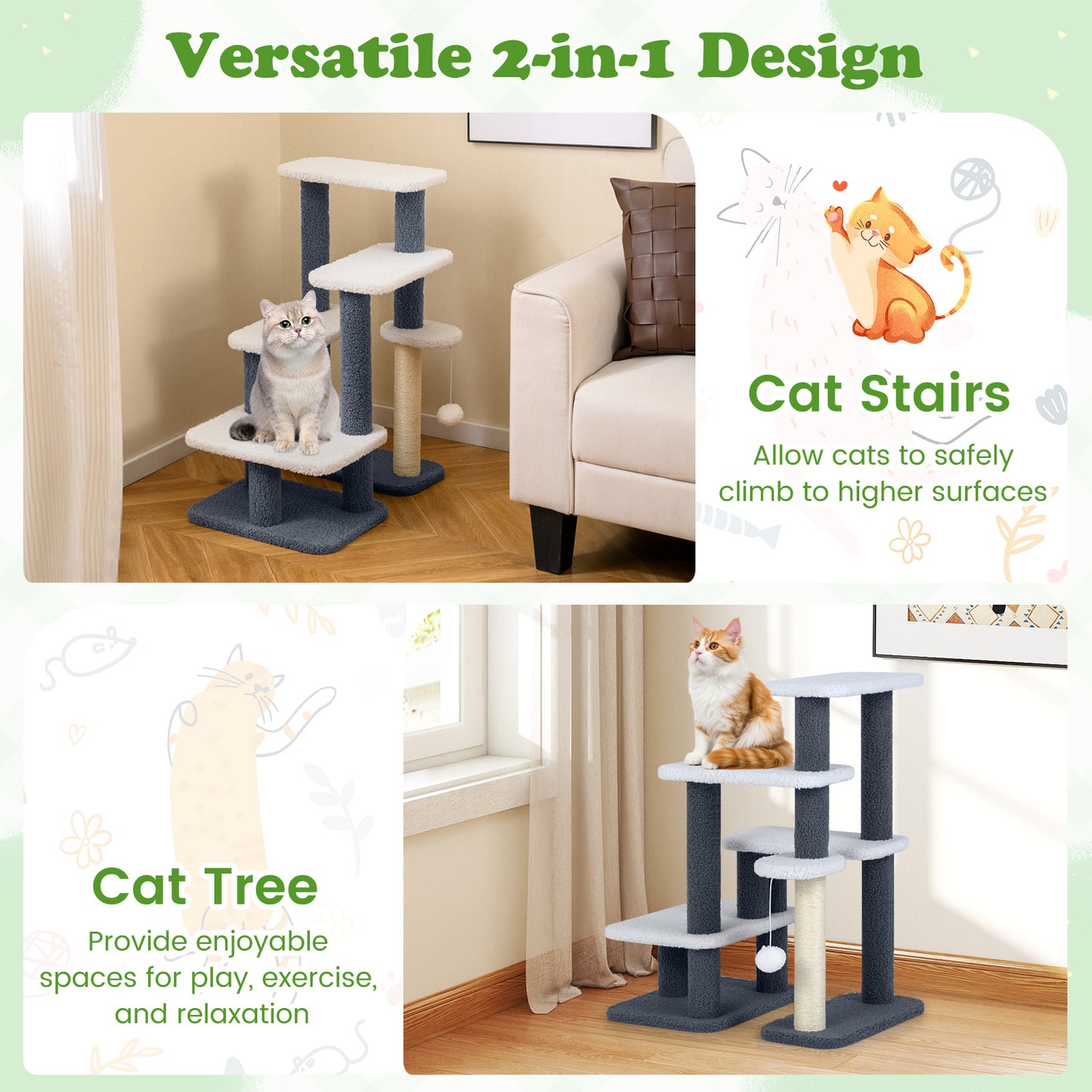 Cat Stairs Tree Tower, Scratching Posts, Hanging Toy Ball, Gray Cat Trees Condos & Scratchers at Gallery Canada