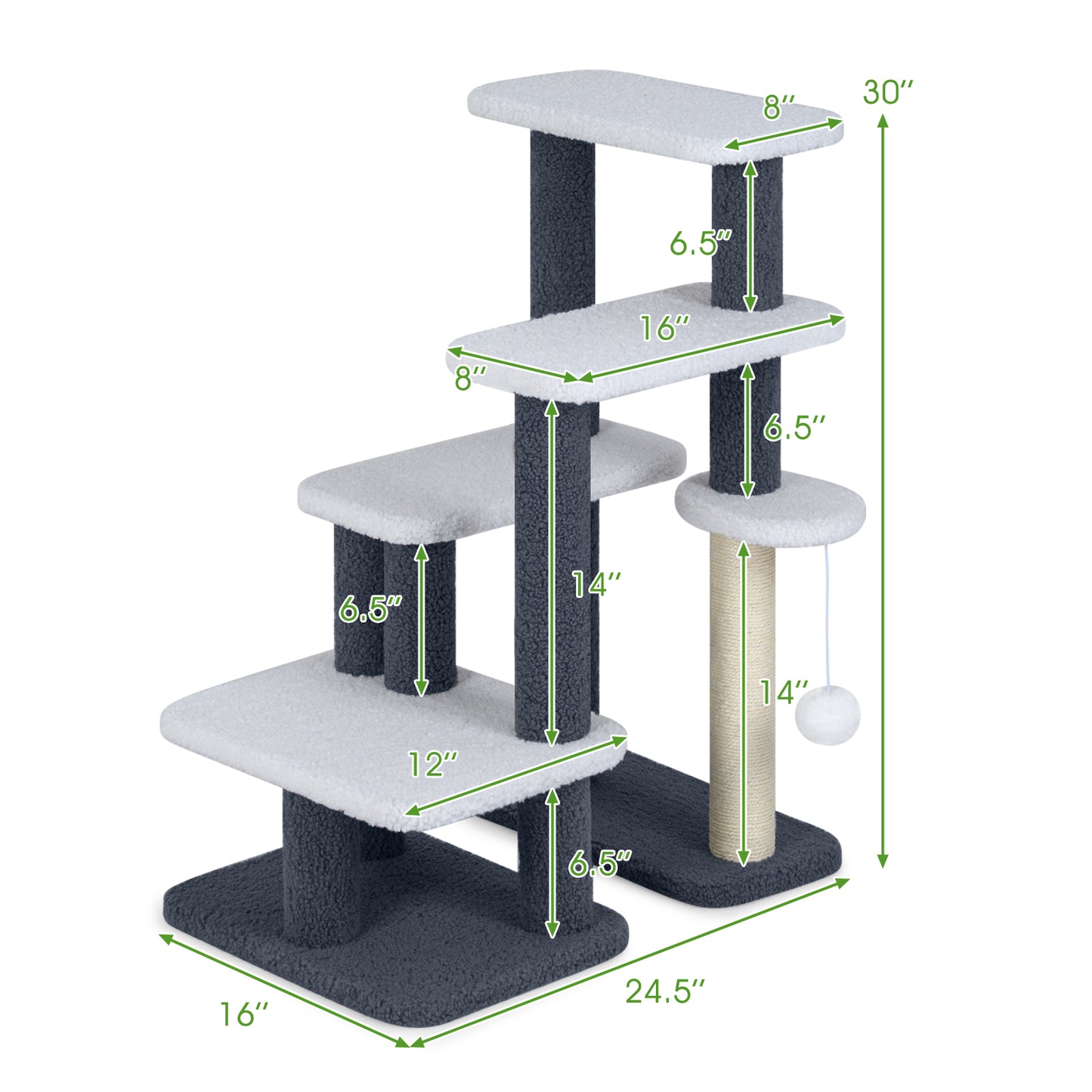 Cat Stairs Tree Tower, Scratching Posts, Hanging Toy Ball, Gray Cat Trees Condos & Scratchers at Gallery Canada