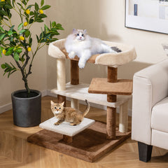 2-in-1 Cat Tree Tower Pet Steps with Sisal Scratching Posts and 4 Large Platforms, Brown Cat Trees Condos & Scratchers Brown at Gallery Canada