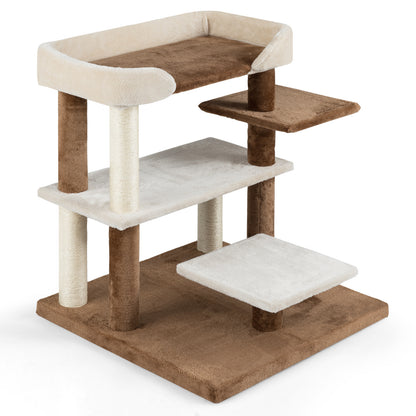 2-in-1 Cat Tree Tower Pet Steps with Sisal Scratching Posts and 4 Large Platforms, Brown Cat Trees Condos & Scratchers at Gallery Canada