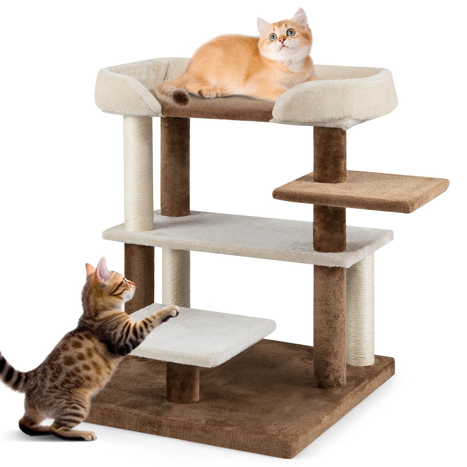 2-in-1 Cat Tree Tower Pet Steps with Sisal Scratching Posts and 4 Large Platforms, Brown Cat Trees Condos & Scratchers at Gallery Canada