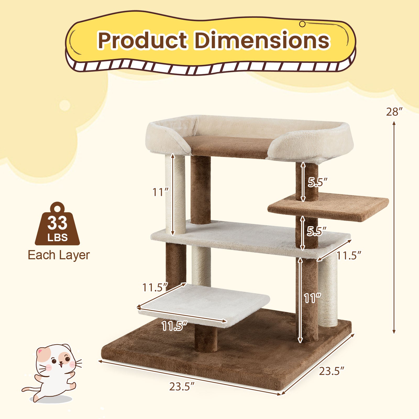 2-in-1 Cat Tree Tower Pet Steps with Sisal Scratching Posts and 4 Large Platforms, Brown Cat Trees Condos & Scratchers at Gallery Canada
