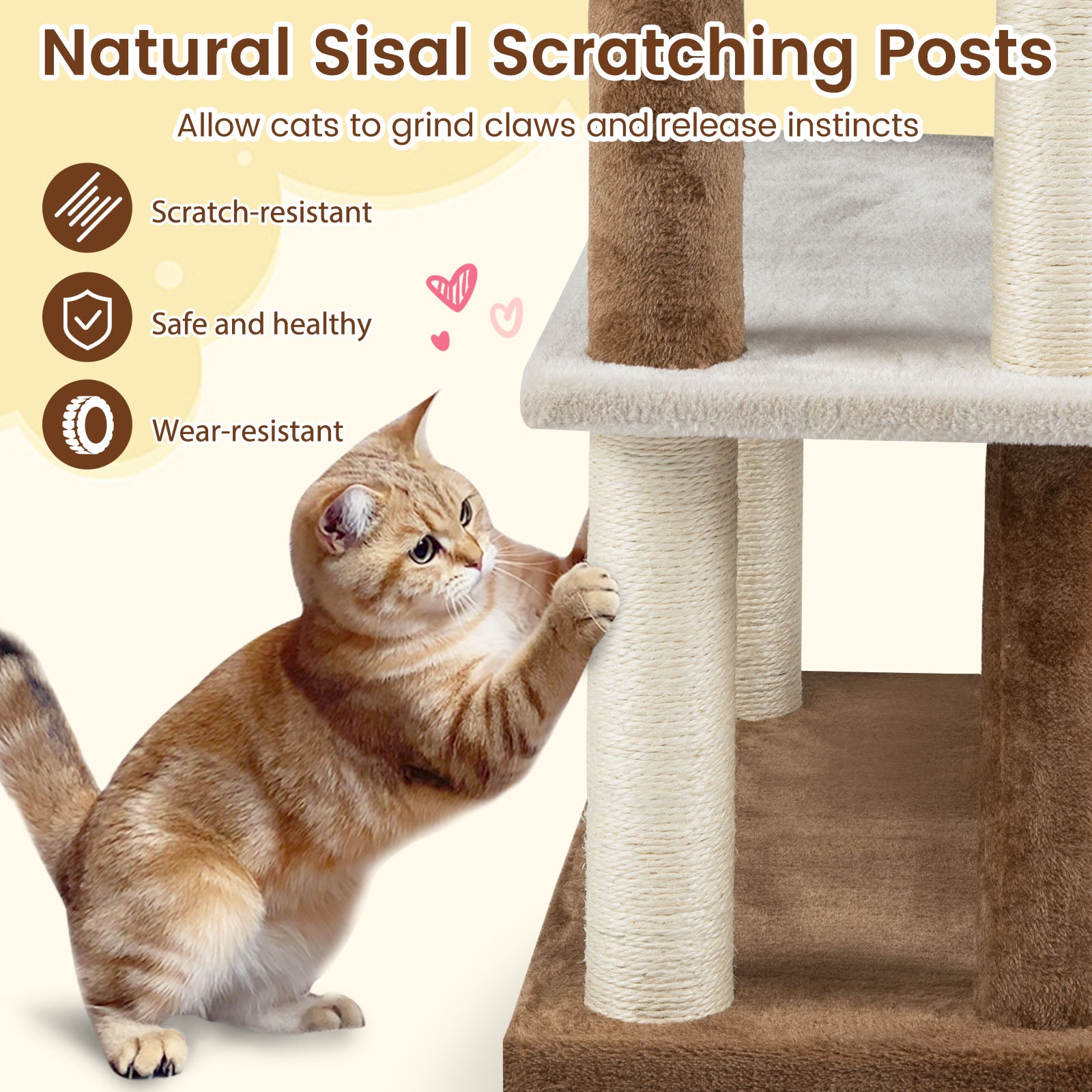 2-in-1 Cat Tree Tower Pet Steps with Sisal Scratching Posts and 4 Large Platforms, Brown Cat Trees Condos & Scratchers at Gallery Canada