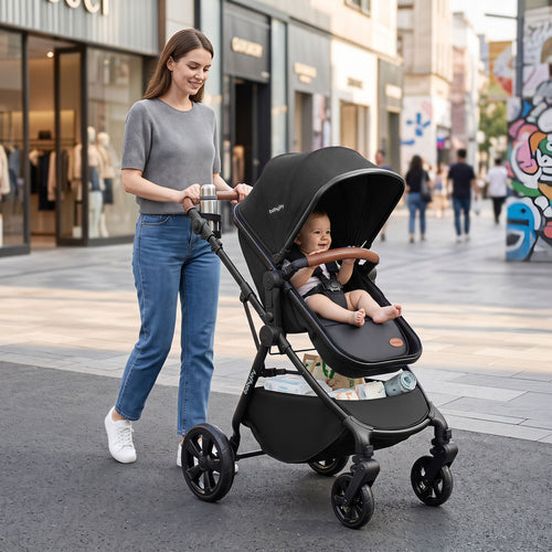 2-in-1 Convertible Baby Stroller with Car Seat Adapters, Black