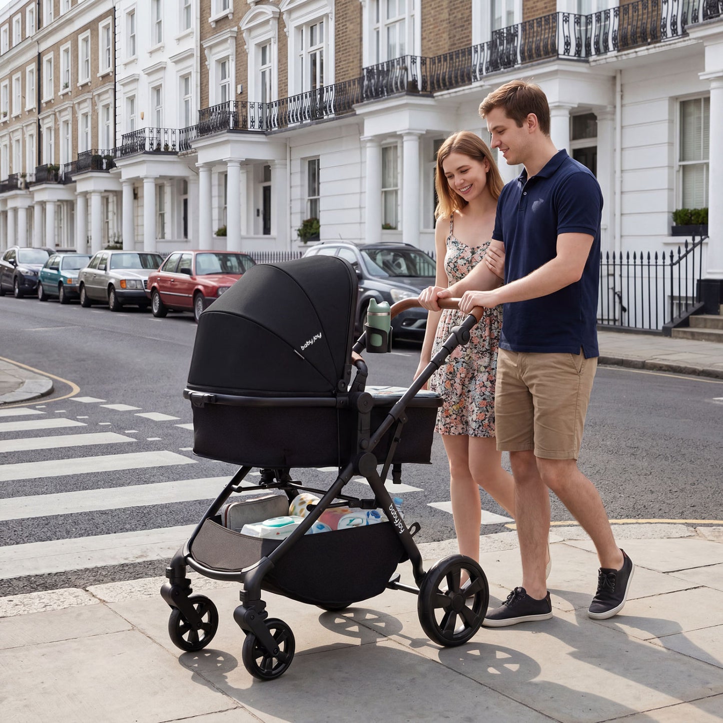 2-in-1 Convertible Baby Stroller with Car Seat Adapters, Black