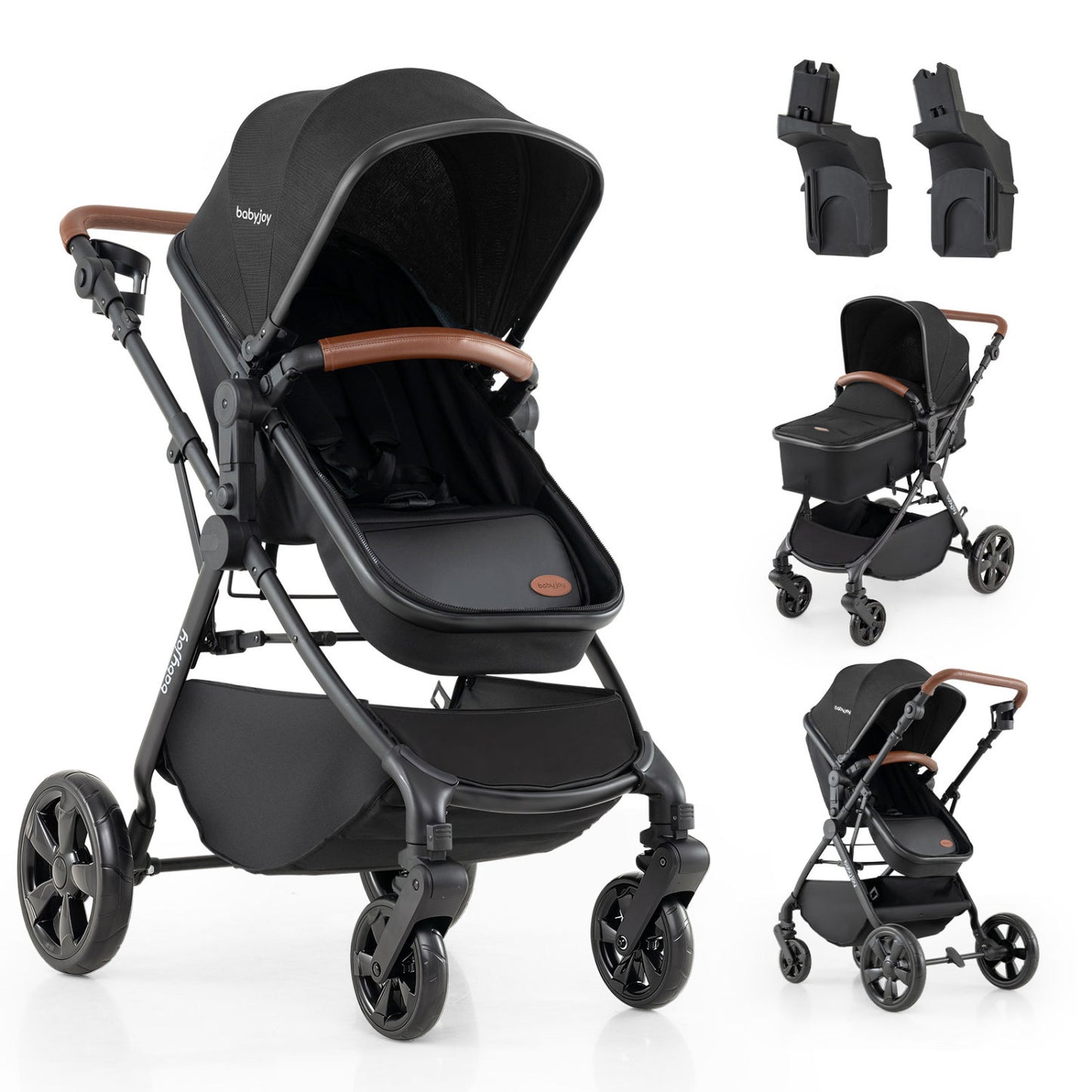 2-in-1 Convertible Baby Stroller with Car Seat Adapters, Black