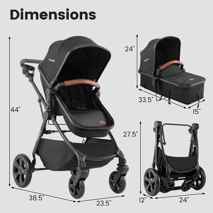 2-in-1 Convertible Baby Stroller with Car Seat Adapters, Black