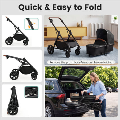 2-in-1 Convertible Baby Stroller with Car Seat Adapters, Black