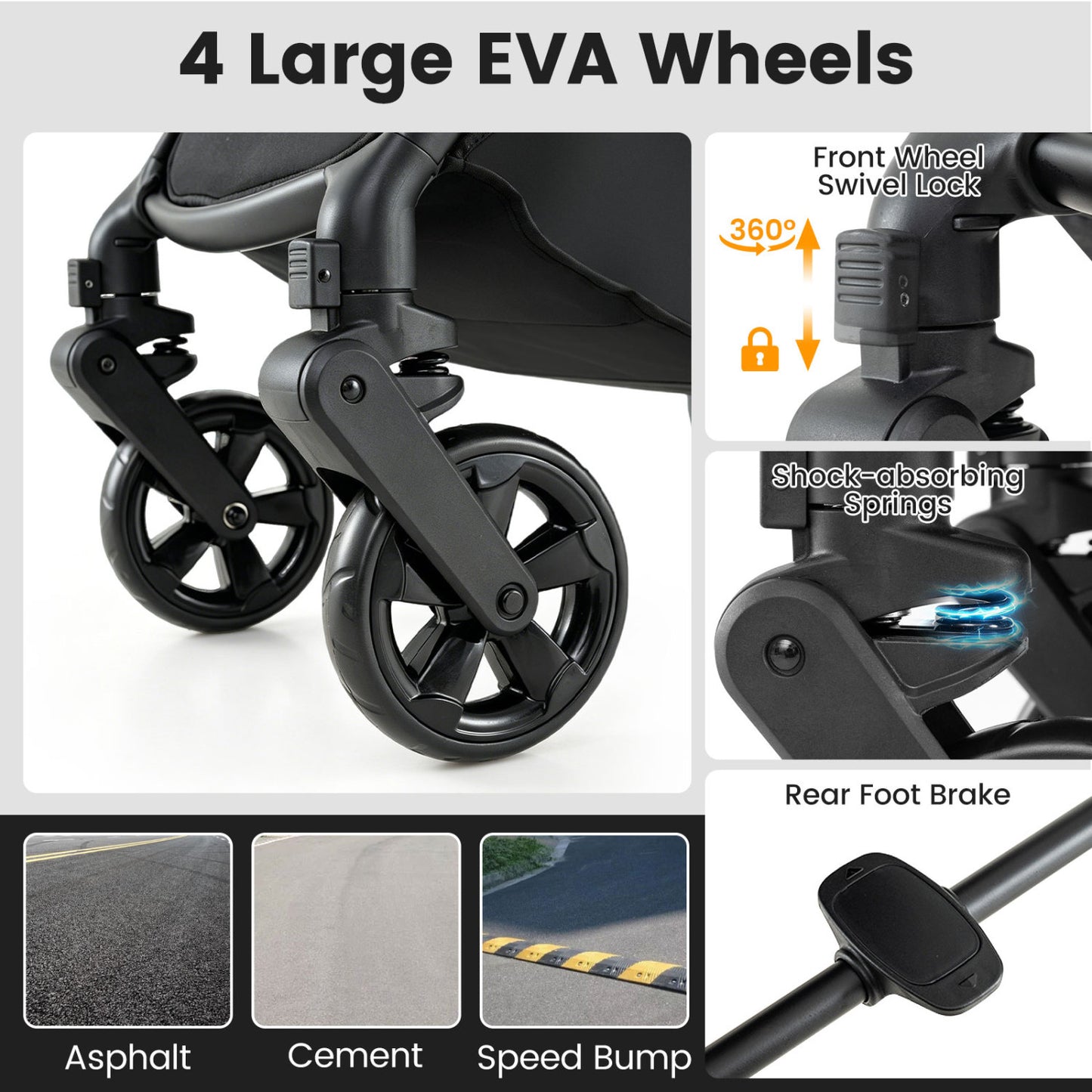 2-in-1 Convertible Baby Stroller with Car Seat Adapters, Black