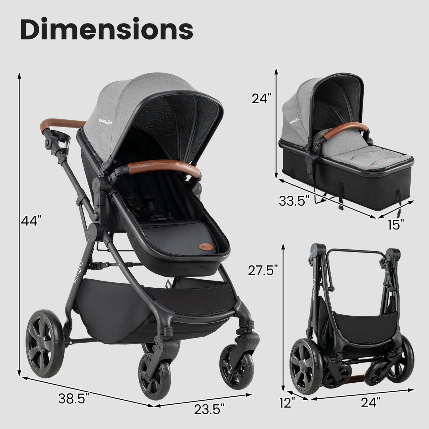 Poussette convertible 2-en-1, gris