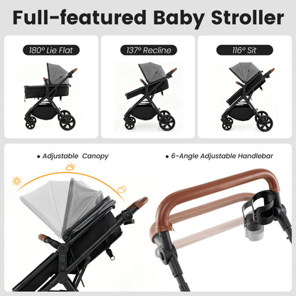 Poussette convertible 2-en-1, gris