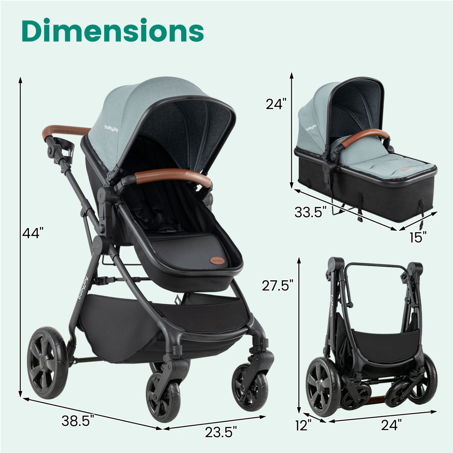 2-In-1 Convertible Baby Stroller, Turquoise