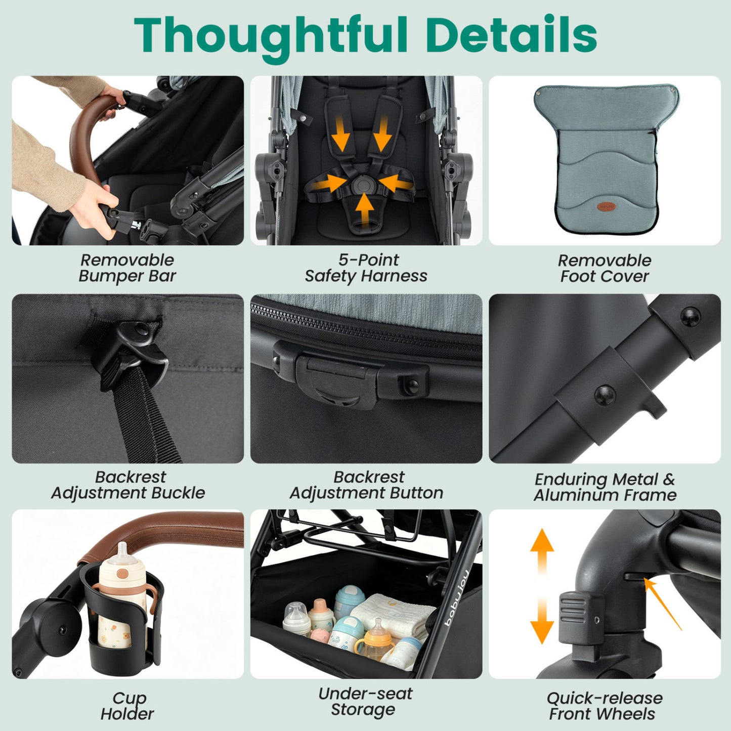 2-In-1 Convertible Baby Stroller, Turquoise