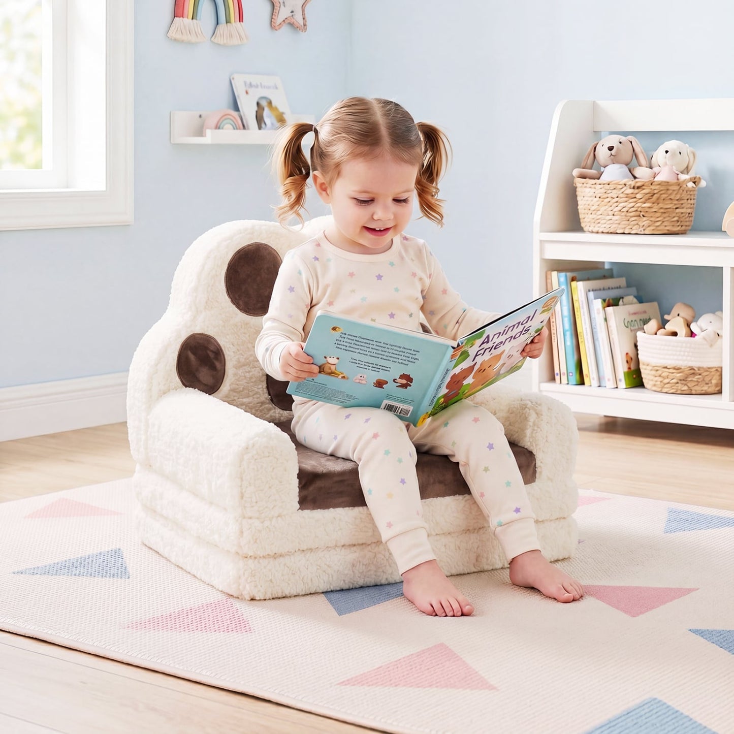 2-in-1 Convertible Kids Sofa to Lounger with Removable Cover, Brown Kids Chairs & Seating at Gallery Canada