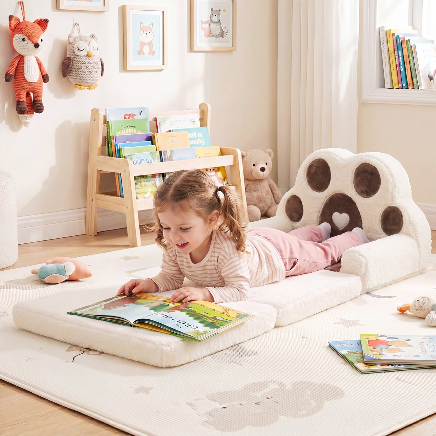 2-in-1 Convertible Kids Sofa to Lounger with Removable Cover, Brown Kids Chairs & Seating at Gallery Canada