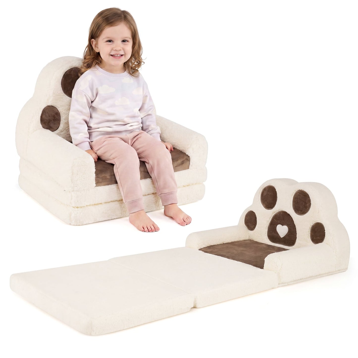 2-in-1 Convertible Kids Sofa to Lounger with Removable Cover, Brown Kids Chairs & Seating at Gallery Canada