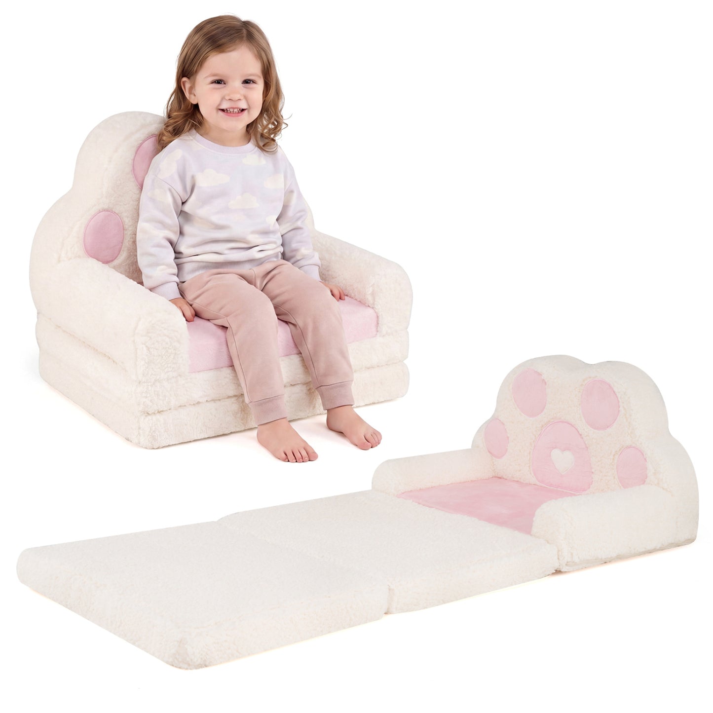 2-in-1 Convertible Kids Sofa to Lounger with Removable Cover, Pink Kids Chairs & Seating at Gallery Canada