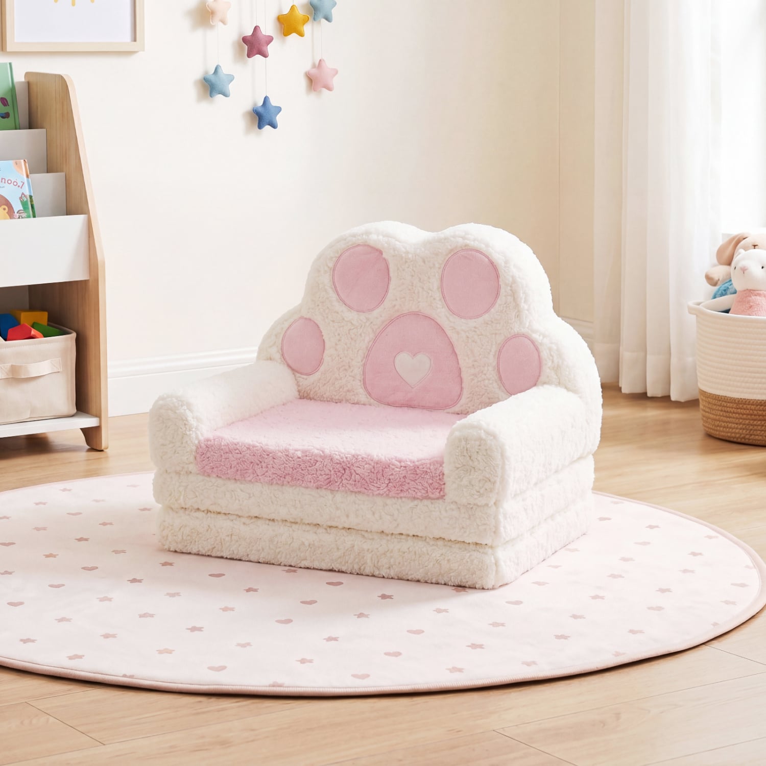 2-in-1 Convertible Kids Sofa to Lounger with Removable Cover, Pink Kids Chairs & Seating at Gallery Canada