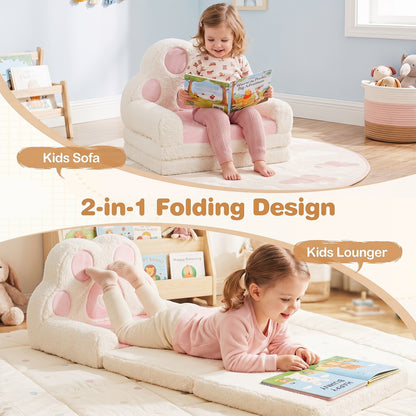 2-in-1 Convertible Kids Sofa to Lounger with Removable Cover, Pink Kids Chairs & Seating at Gallery Canada