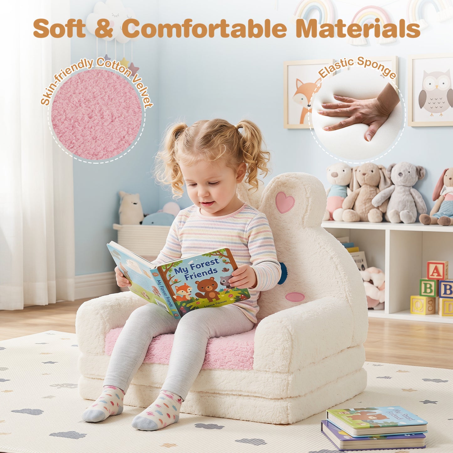 Convertible Kids Sofa Lounger, Bunny Pattern, Pink Kids Chairs & Seating at Gallery Canada
