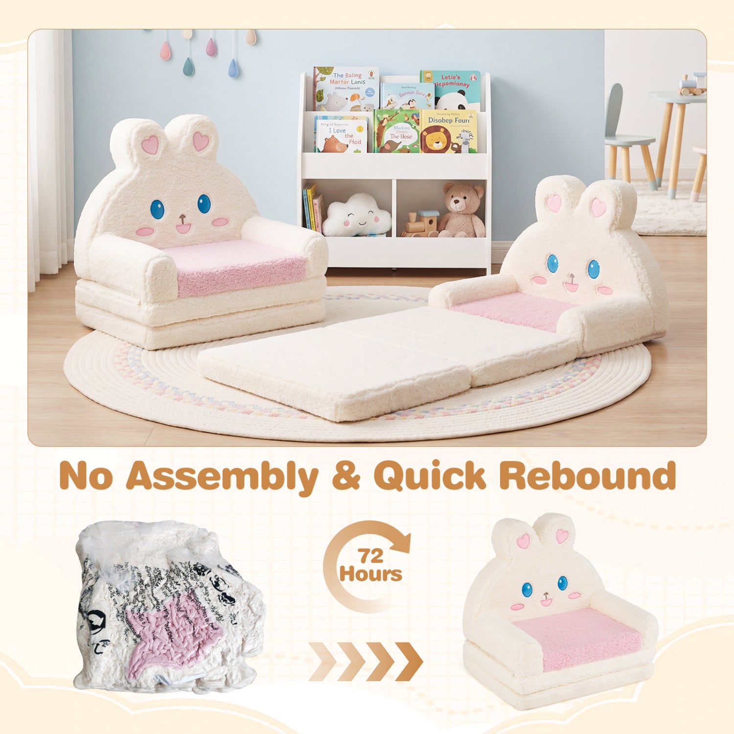 Convertible Kids Sofa Lounger, Bunny Pattern, Pink Kids Chairs & Seating at Gallery Canada