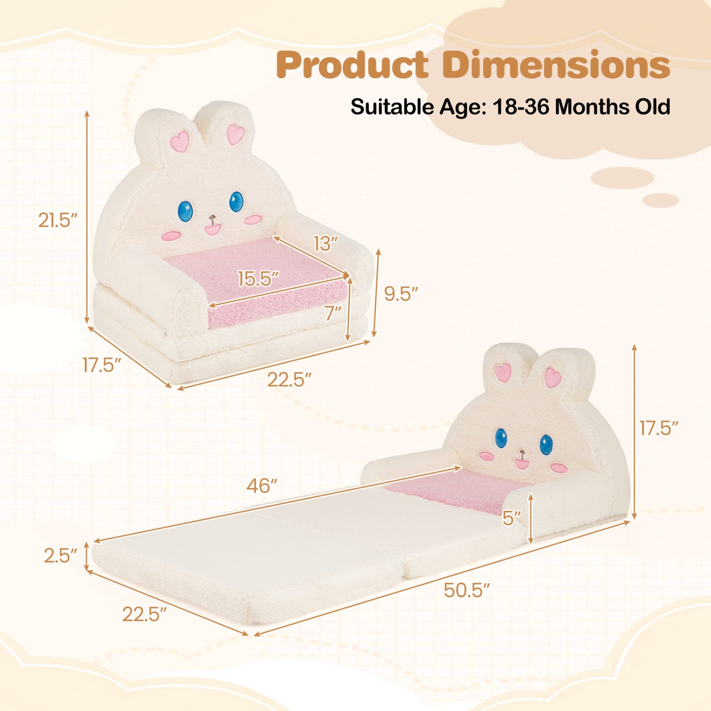 Convertible Kids Sofa Lounger, Bunny Pattern, Pink Kids Chairs & Seating at Gallery Canada