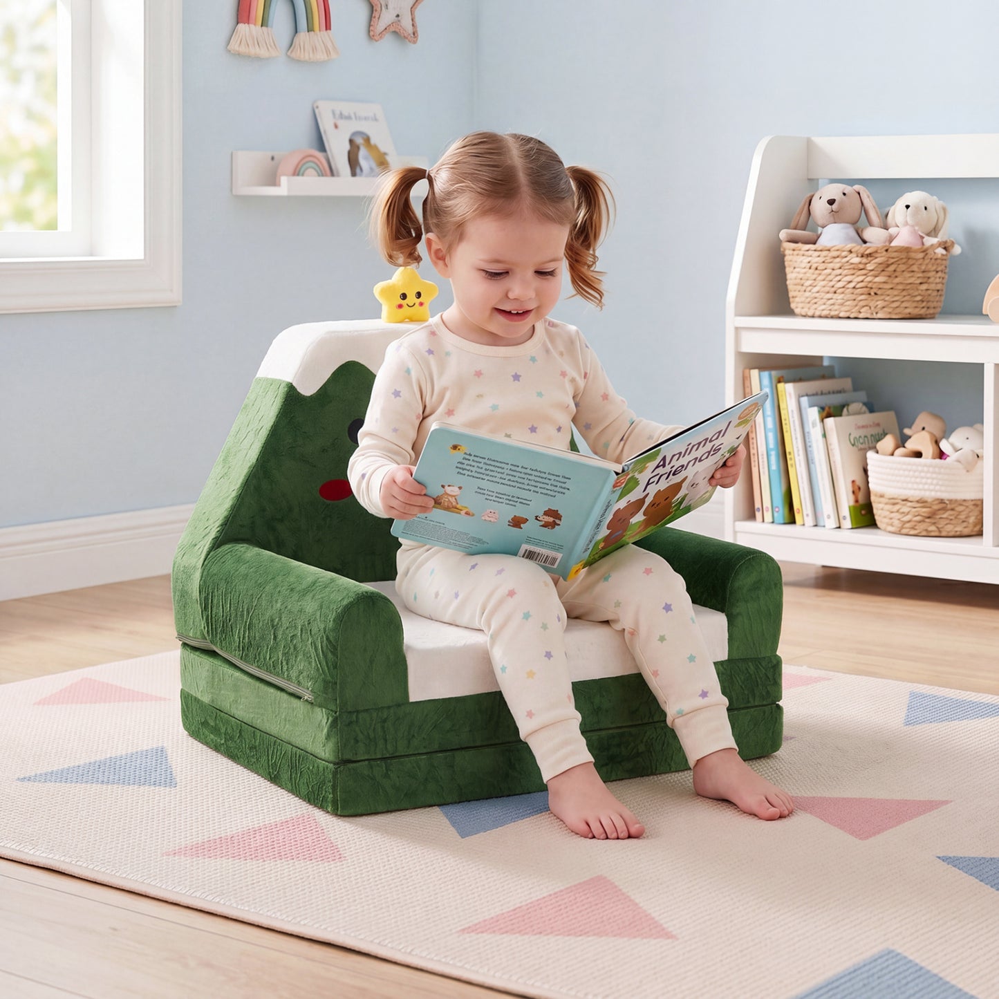 2-in-1 Convertible Kids Sofa to Lounger, Green Kids Chairs & Seating at Gallery Canada