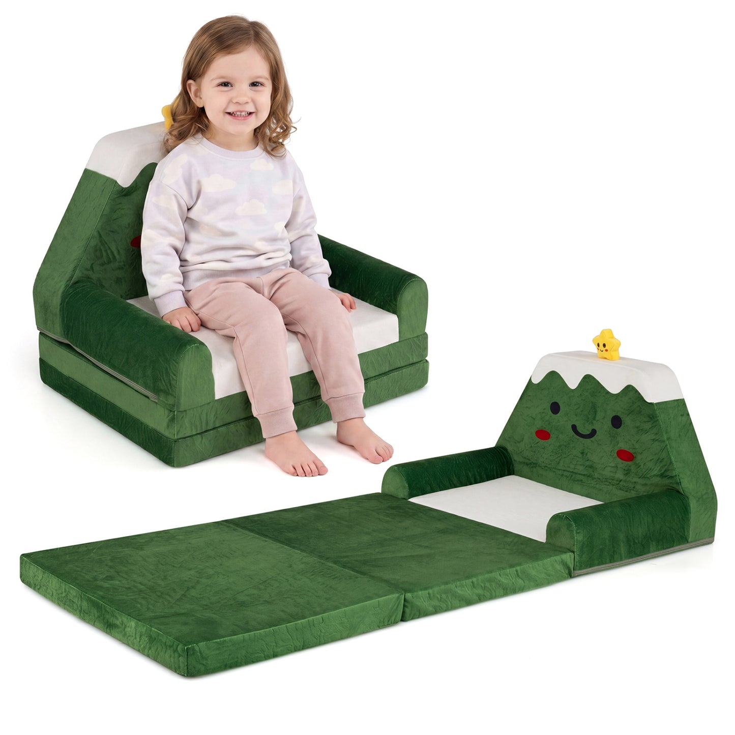 2-in-1 Convertible Kids Sofa to Lounger, Green Kids Chairs & Seating Green at Gallery Canada