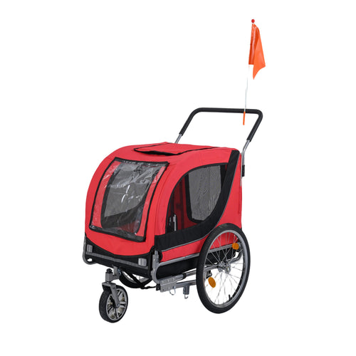 2-In-1 Dog Bike Trailer, Universal Bicycle Coupler, Red
