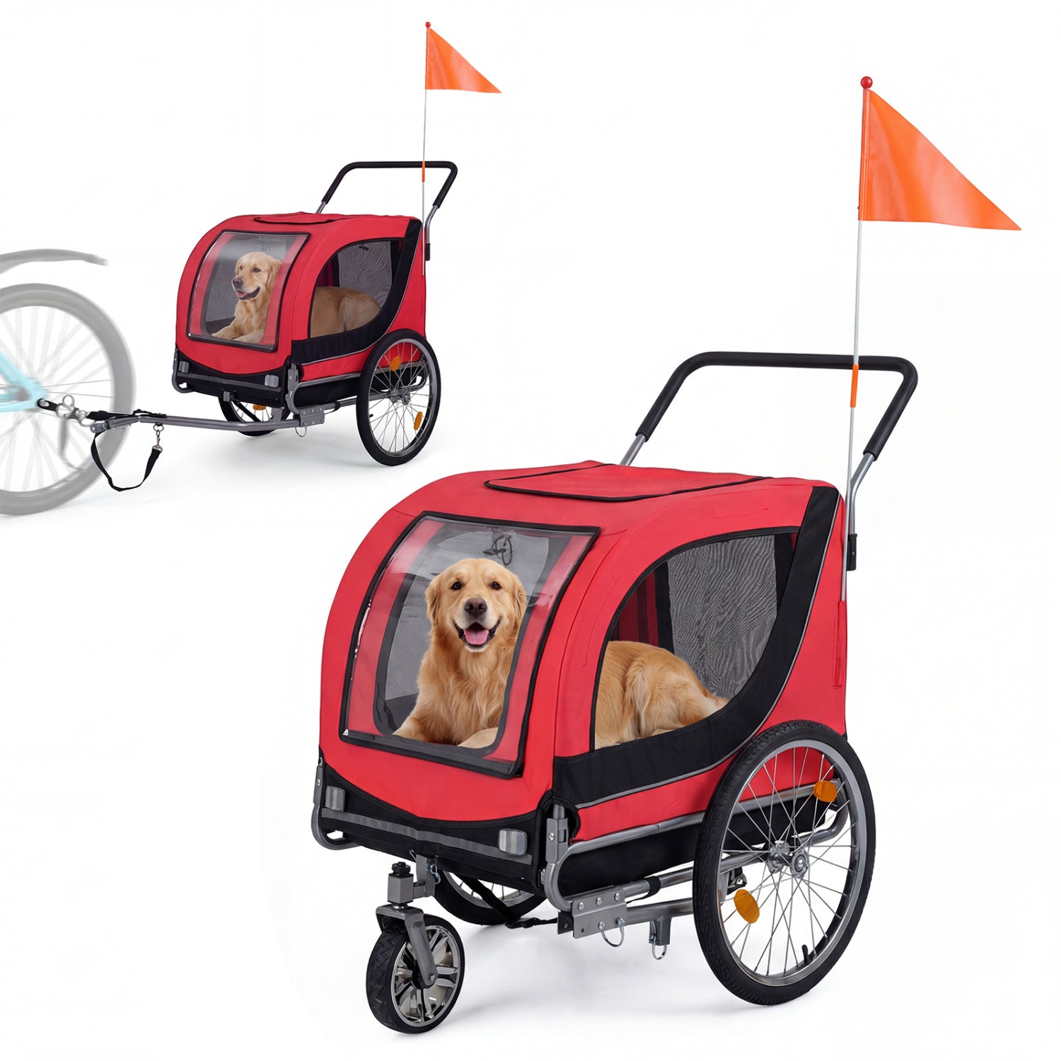 2-In-1 Dog Bike Trailer, Universal Bicycle Coupler, Red Dog Supplies Red at Gallery Canada