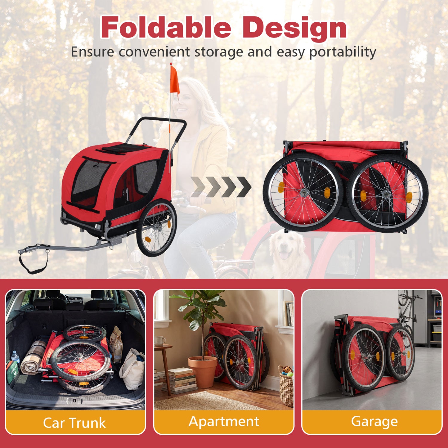 2-In-1 Dog Bike Trailer, Universal Bicycle Coupler, Red Dog Supplies at Gallery Canada