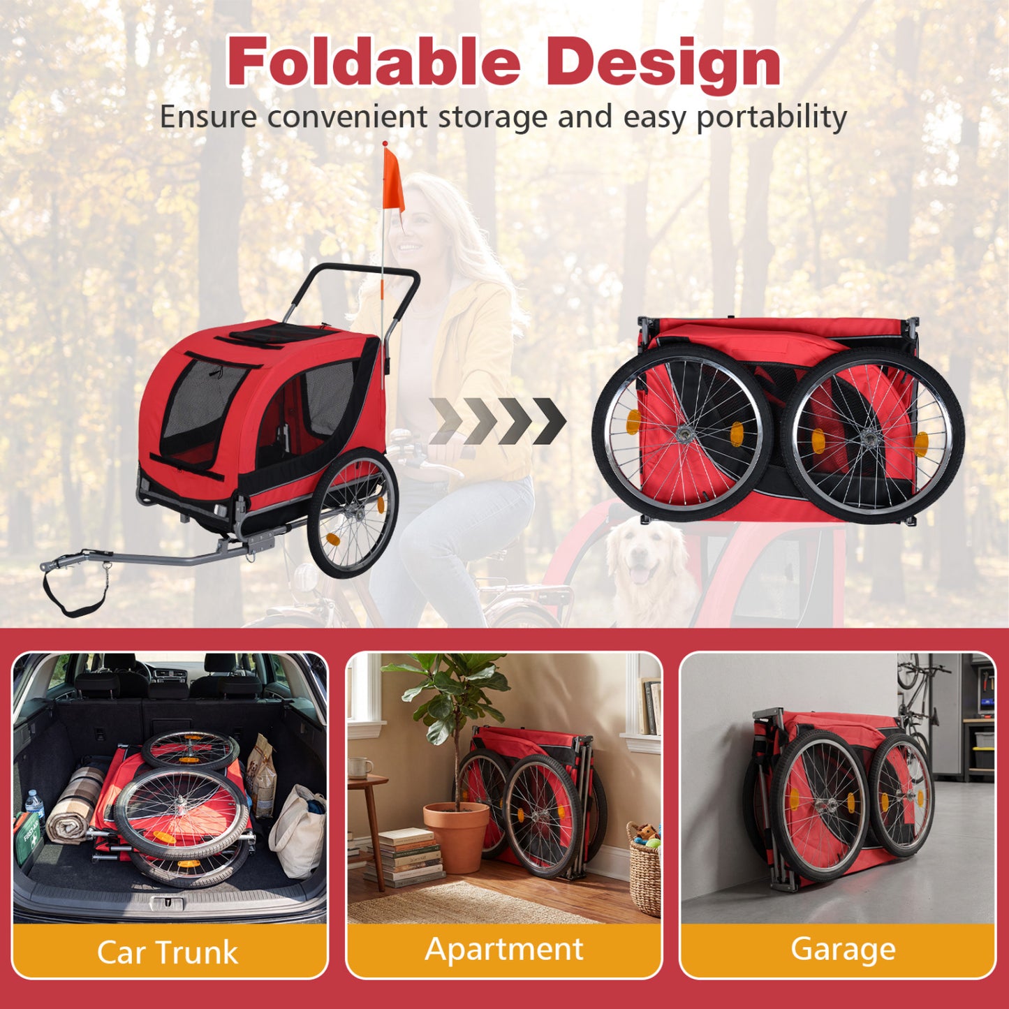 2-In-1 Dog Bike Trailer, Universal Bicycle Coupler, Red Dog Supplies at Gallery Canada