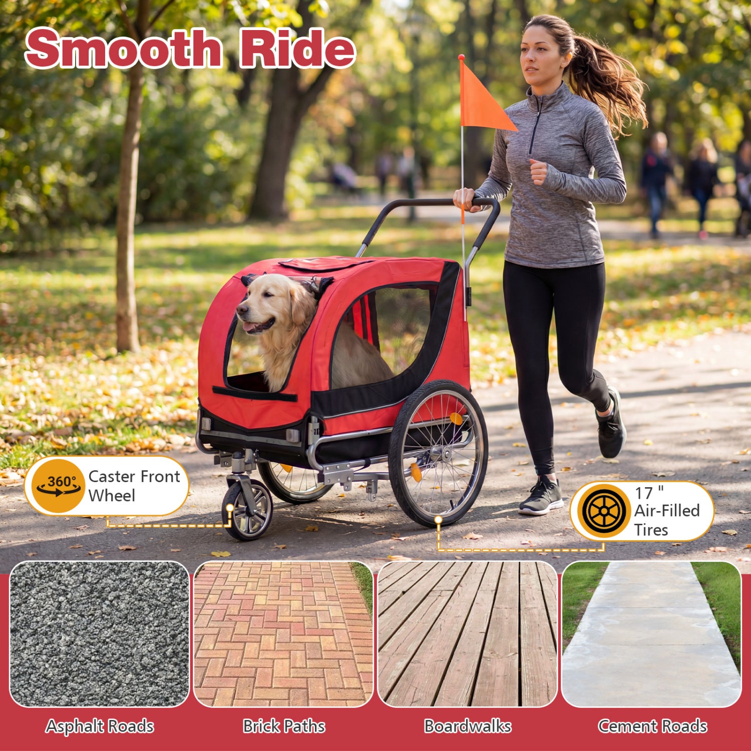 2-In-1 Dog Bike Trailer, Universal Bicycle Coupler, Red Dog Supplies at Gallery Canada