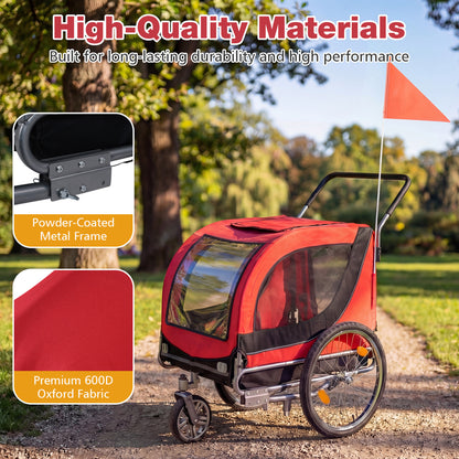 2-In-1 Dog Bike Trailer, Universal Bicycle Coupler, Red Dog Supplies at Gallery Canada