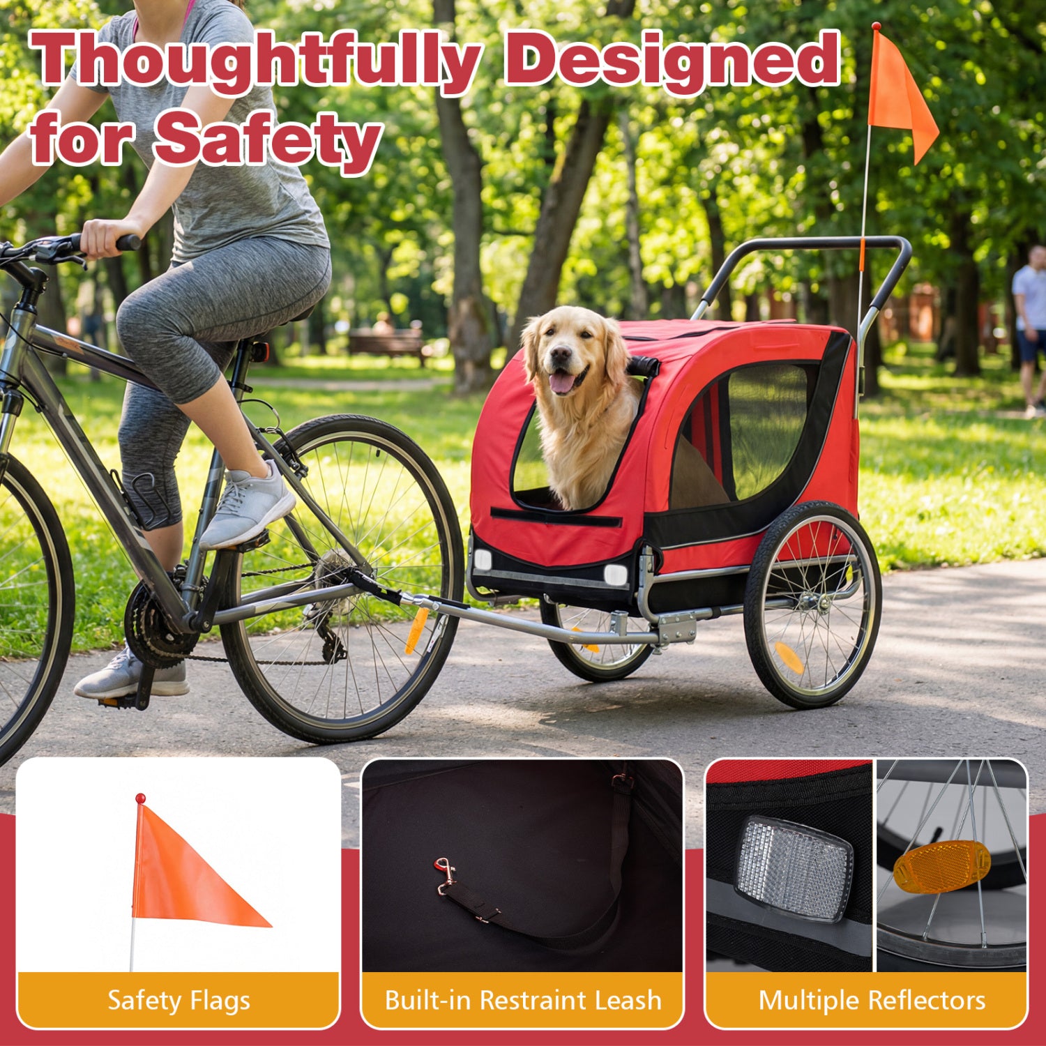 2-In-1 Dog Bike Trailer, Universal Bicycle Coupler, Red Dog Supplies at Gallery Canada