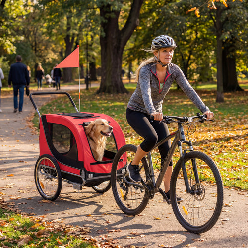 2-In-1 Dog Bike Trailer, Universal Bicycle Coupler, Red